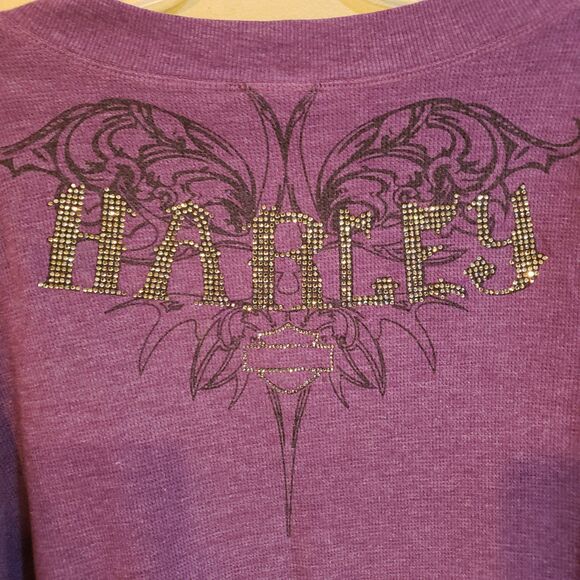 Y2K Biker Grunge Purple V-neck Pullover Harley Davidson Bling Plus Size - Picture 2 of 8